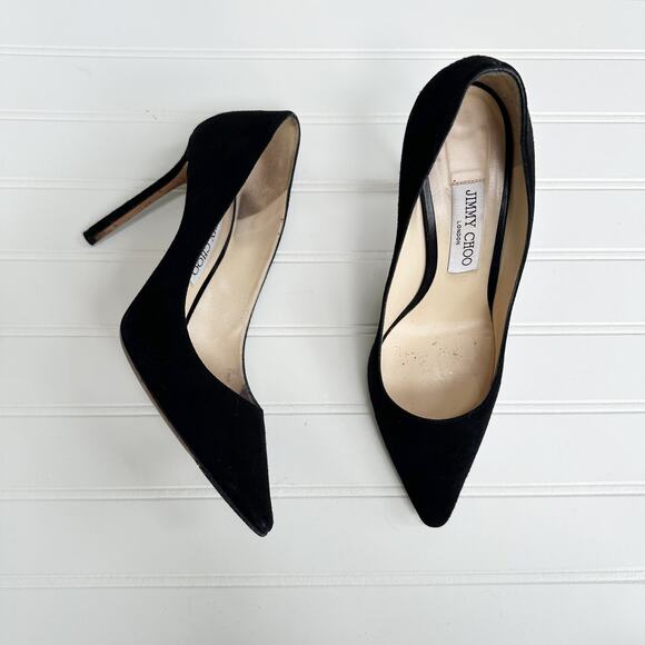 Jimmy Choo Romy 100mm Black Suede Pointed Toe Pumps Stiletto Heel Size 38 Luxury - Picture 7 of 8